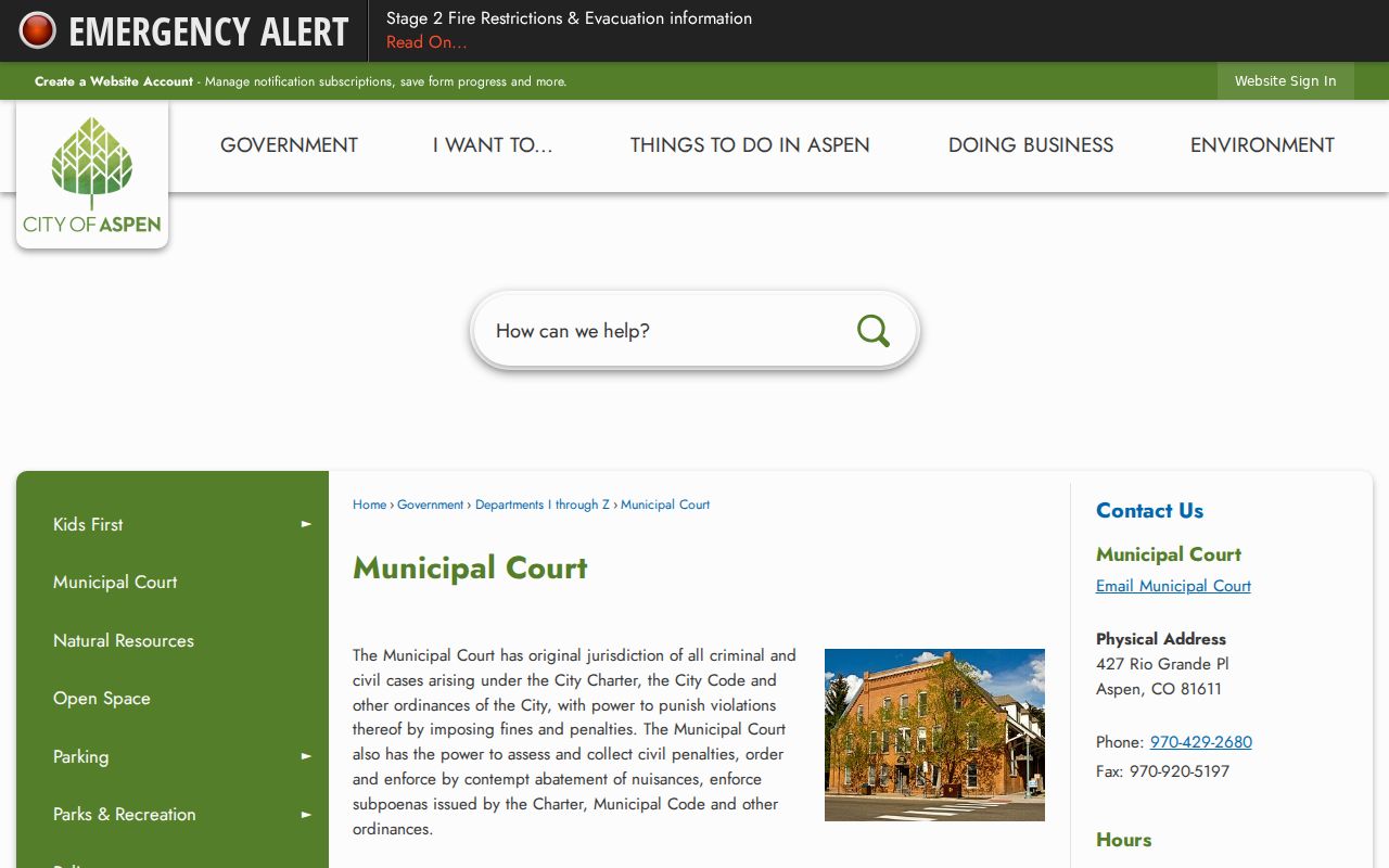 Pitkin County Aspen criminal history municipal court page