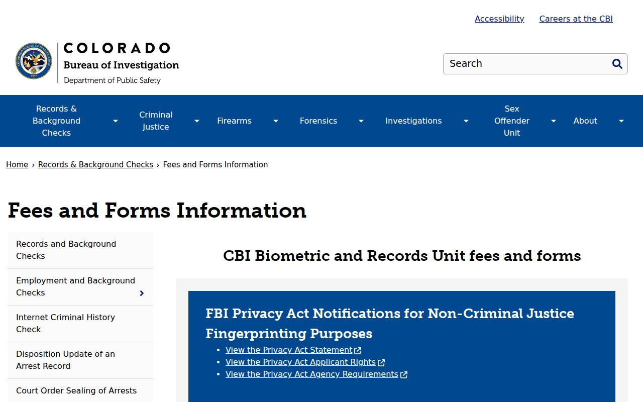 Official Colorado CBI fee information for Pitkin County criminal history requests