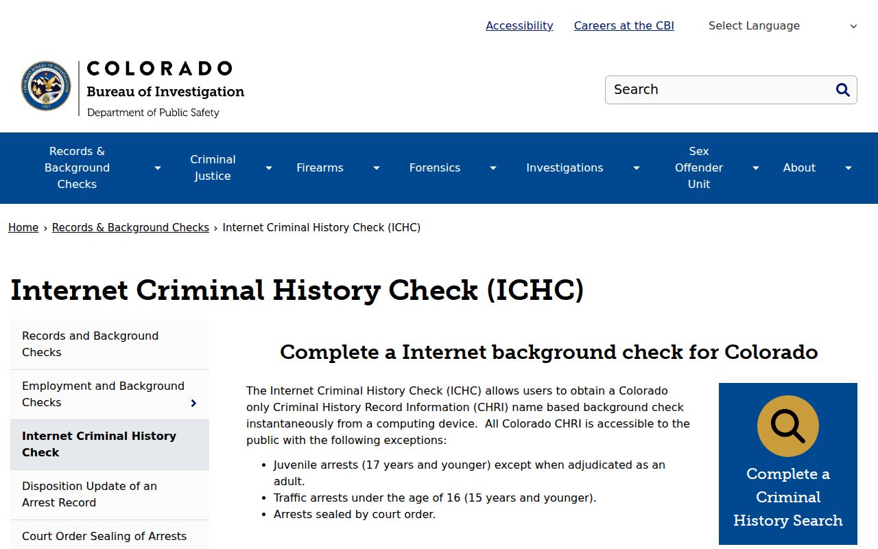Pitkin County criminal history through the Colorado CBI ICHC service