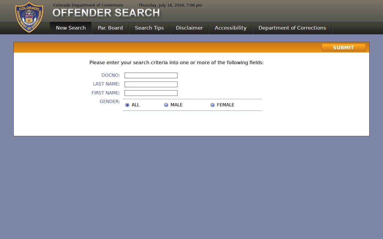 Pitkin County criminal history route through Colorado DOC Offender Search