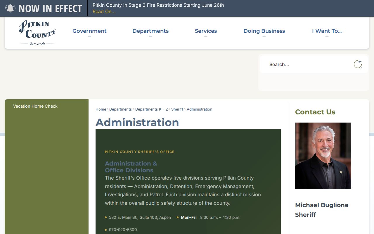 Pitkin County criminal history administration at the sheriff's office