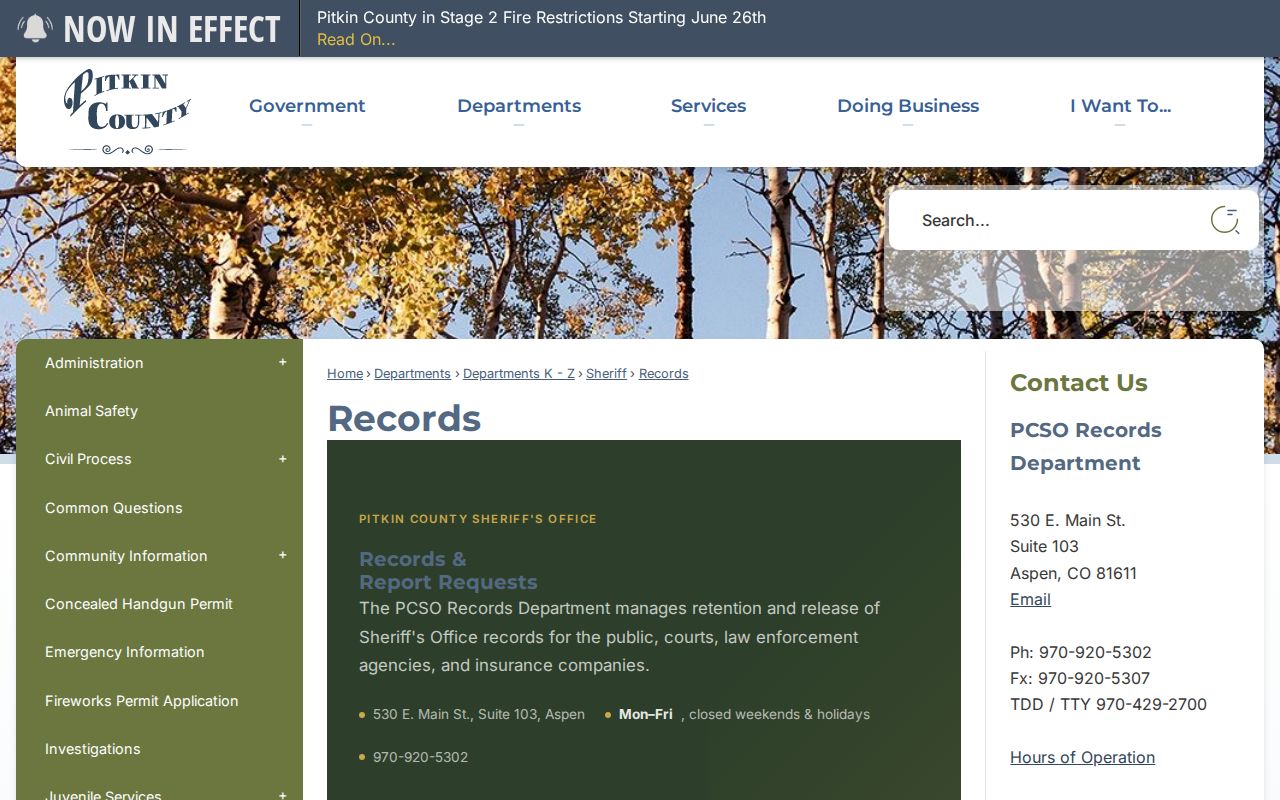 Pitkin County criminal records services at the sheriff's records unit