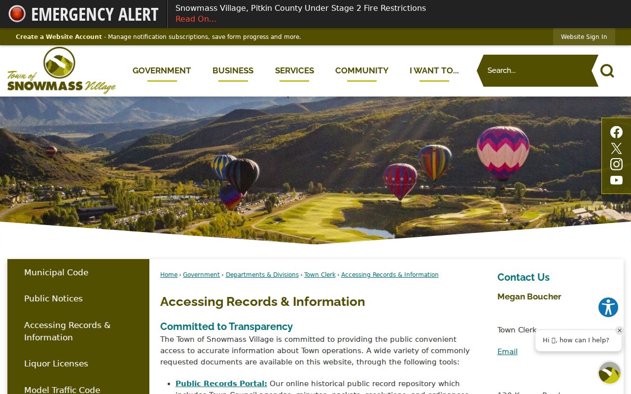 Pitkin County Snowmass Village criminal history town records page